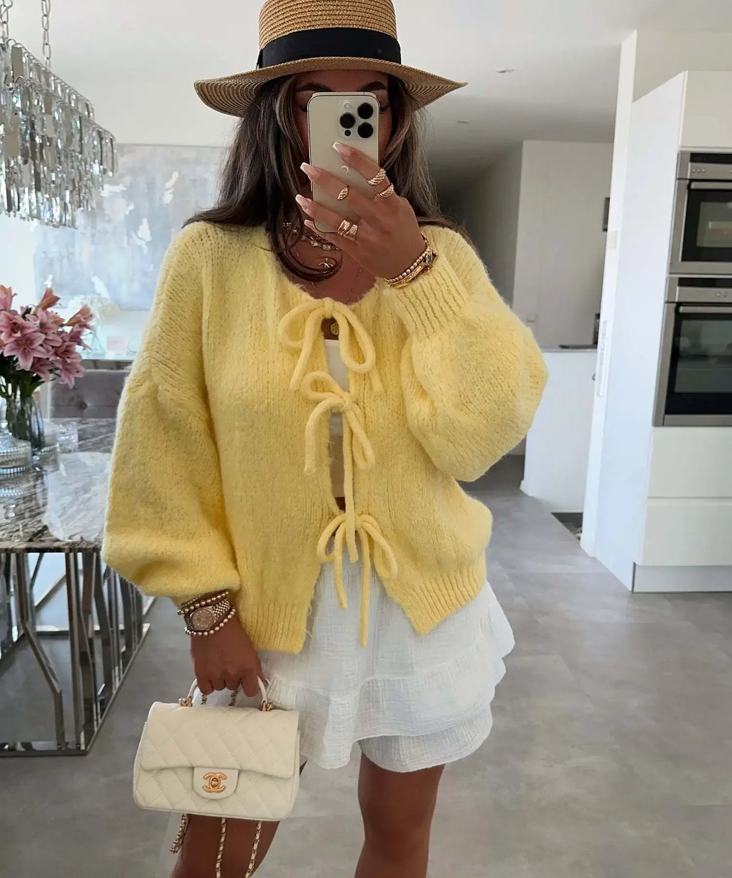 Elegant Knitted Cardigan Sweater Women's Lace up Cardigan