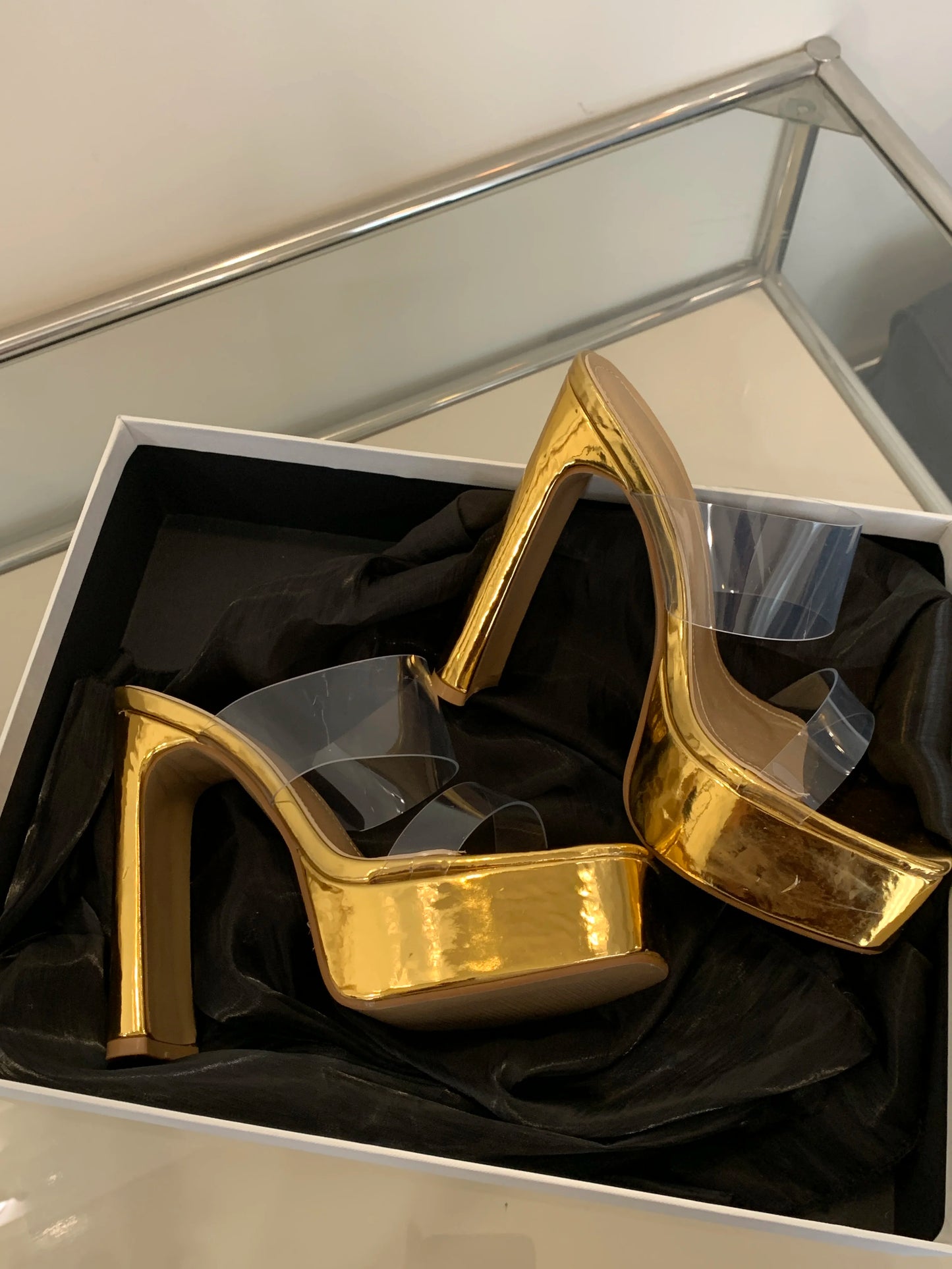 Designer PVC Transparent Platform Slippers Women Square Toe High Heels Slides Shoes