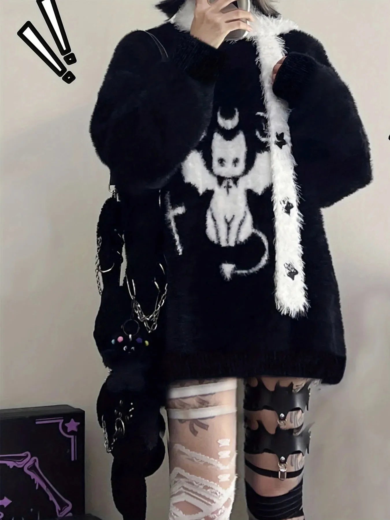 Gothic Casual Oversized Knitted Jumpers Grunge Cartoon Sweater Y2k Aesthetic Pullover