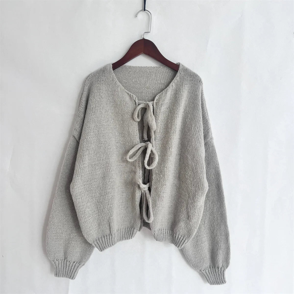 Elegant Knitted Cardigan Sweater Women's Lace up Cardigan