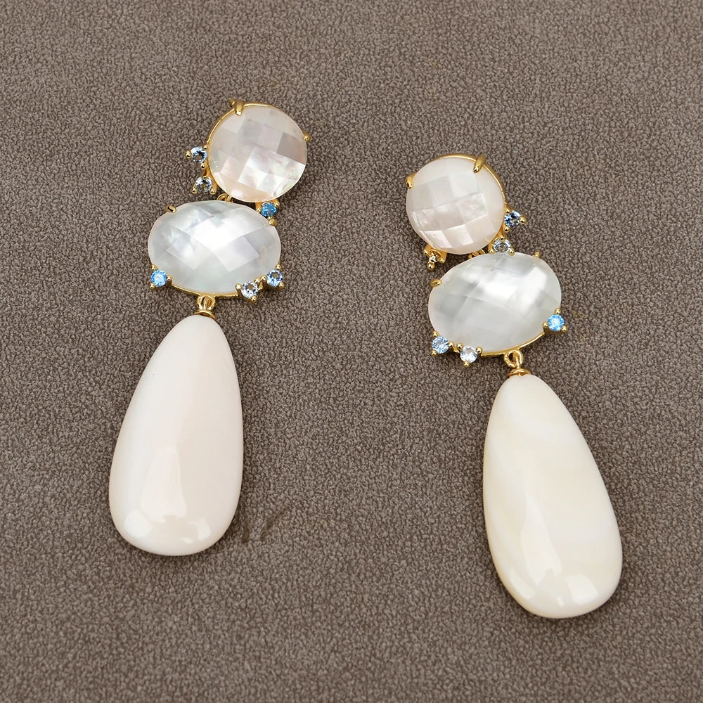 Natural White Sea Shell Pearl Stud Earrings Dangle Earring Handmade Gift Earring For Women