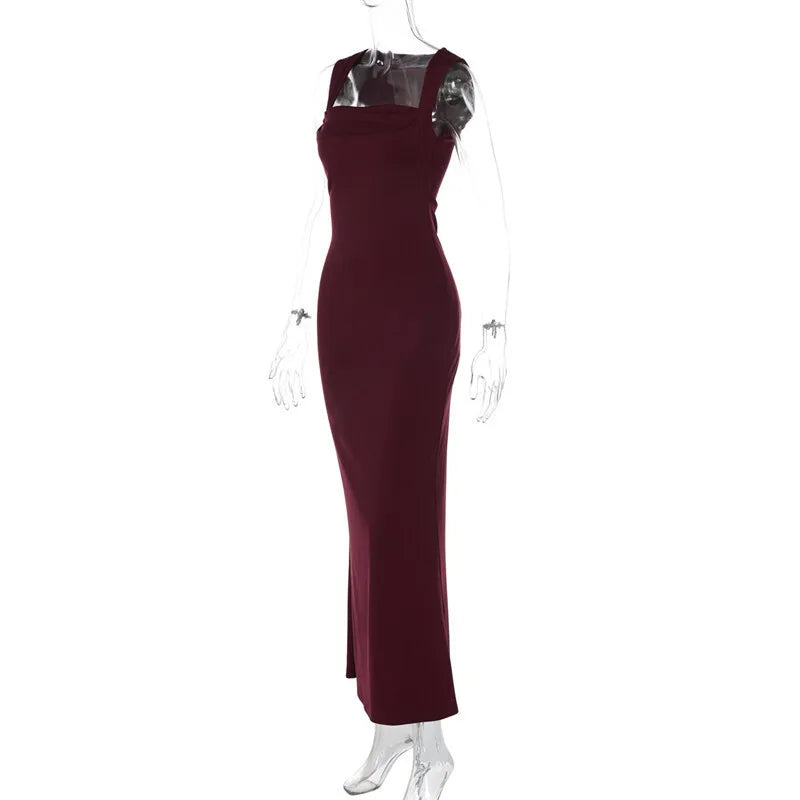 Wedding Guest Square Collar Sleeveless Sexy Maxi Dress For Women Bodycon Dress