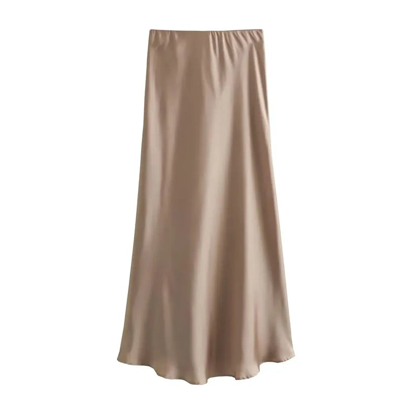 Black Satin Skirt Woman High Waist Elegant Long Skirts For Women Fashion Summer Midi Skirt Office Women's Skirts