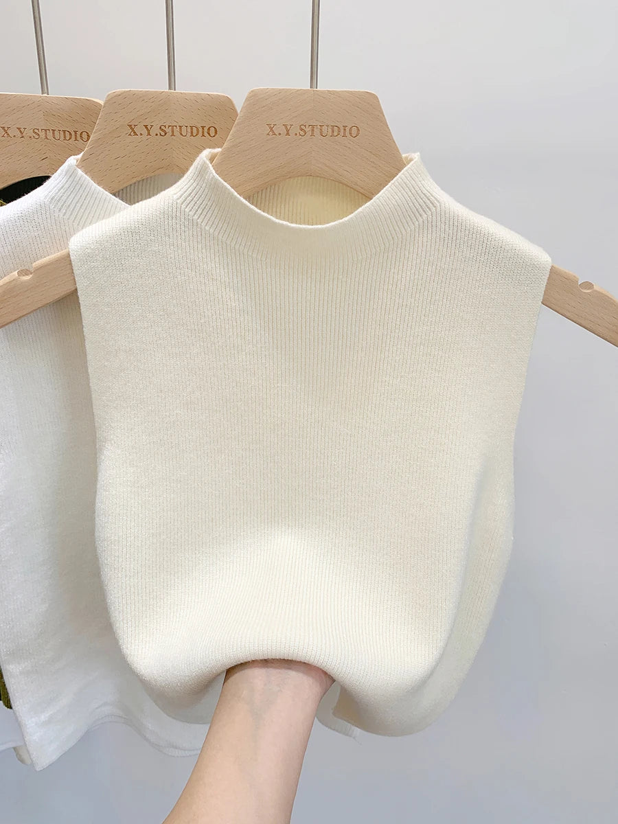 Women Knitted Tank Top Sweater Short Sleeveless Pullover Top