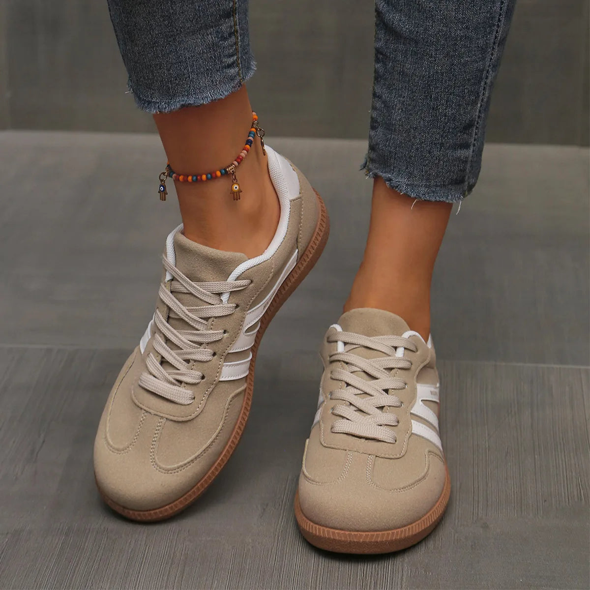 Mix Color Women's Autumn Sneakers Fashion Splicing Flat Heel Vulcanized Shoes Female Lace-Up Sneakers