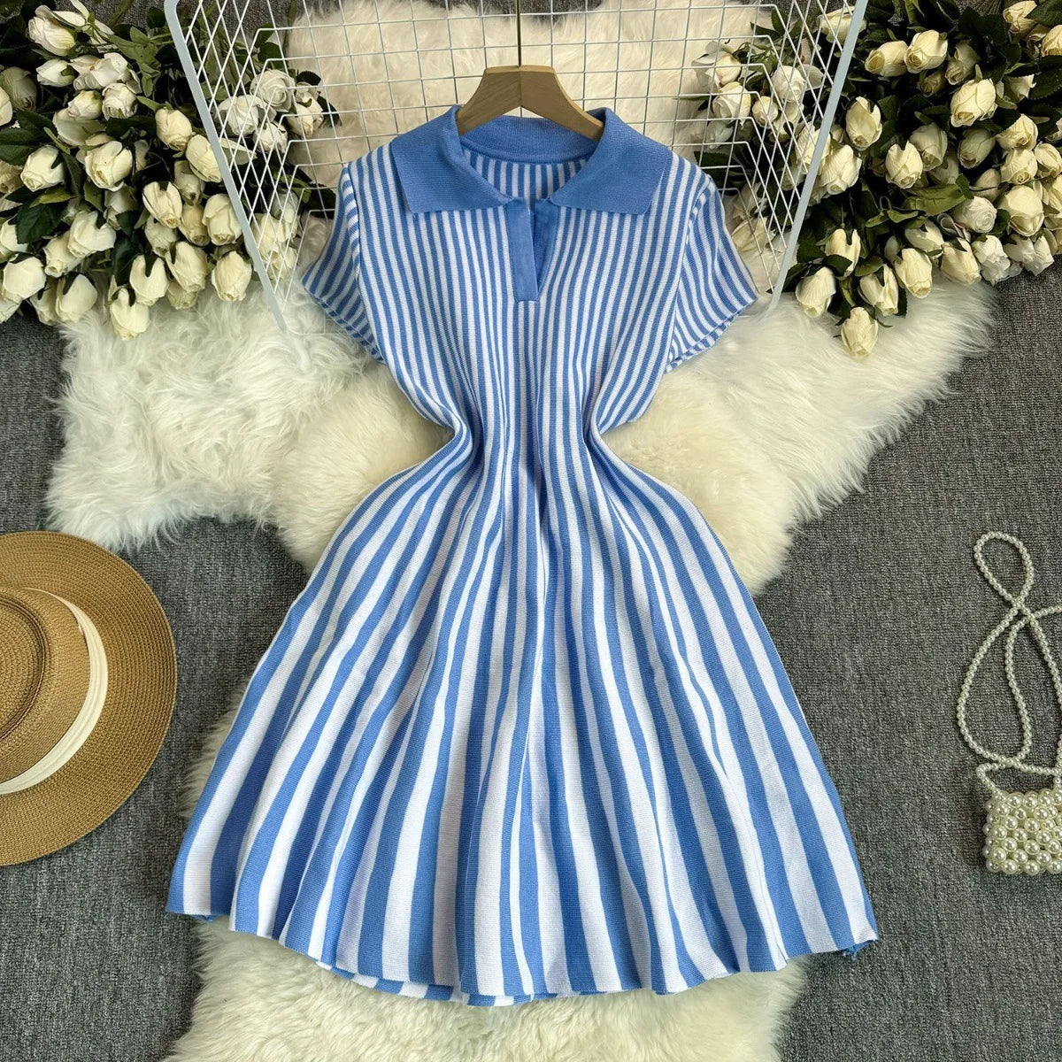 Sweater Striped Dress Knit Dresses Ruffles Party Casual Elegant Knitted Y2k Streetwear