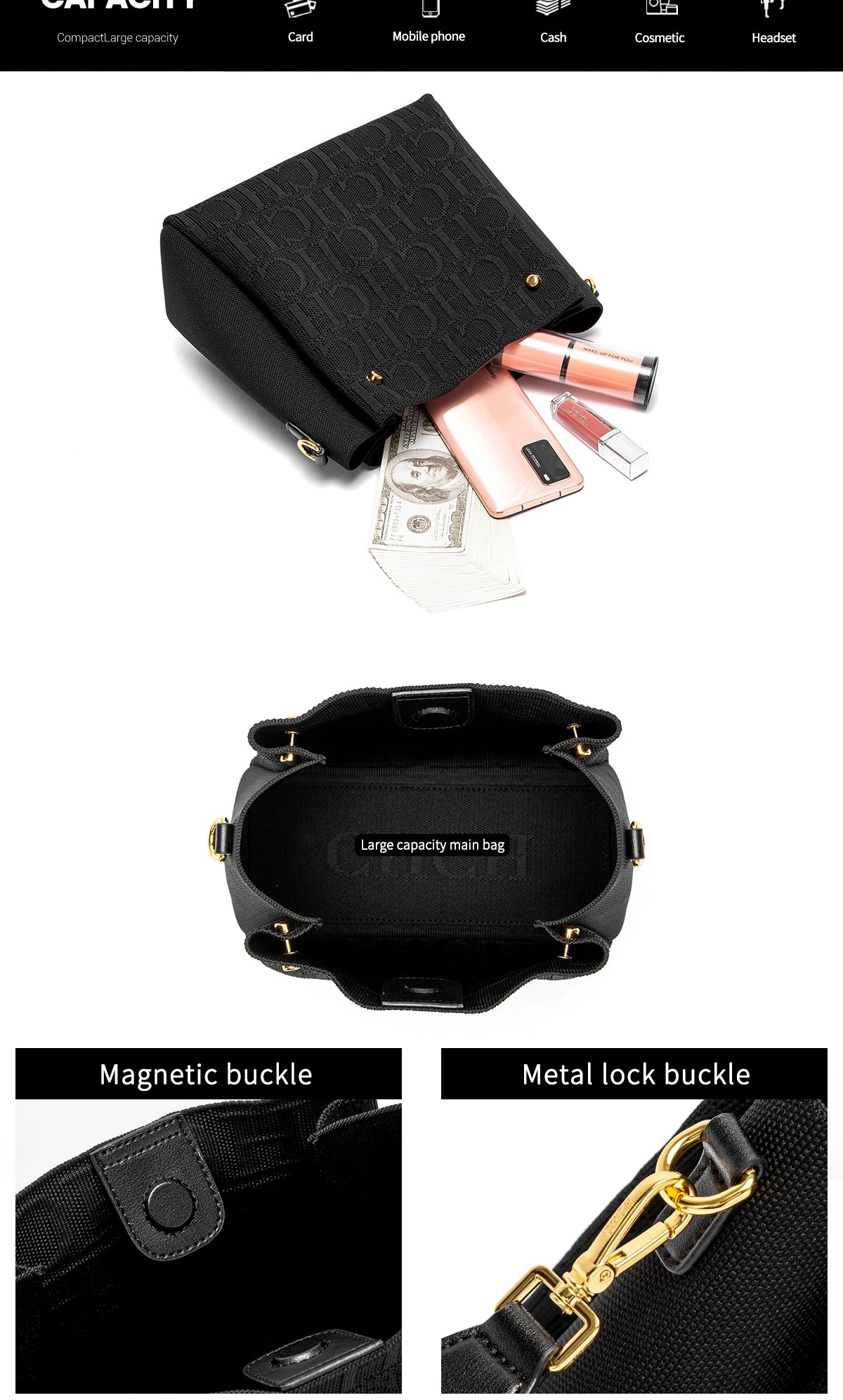 Crossbody Elegant Design Drawstring Design Women's Bag