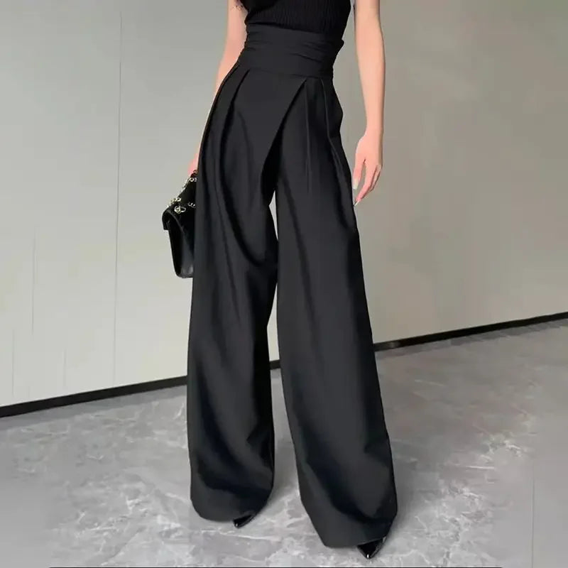 Black Design Wide-Leg Pants Women's Slimming Suit Pant Trousers