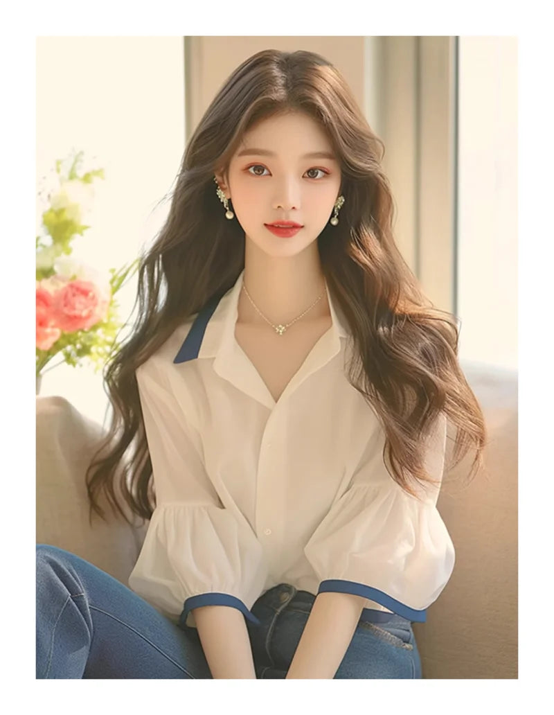 French Women's Blouses Chiffon Short Sleeve Women Tops