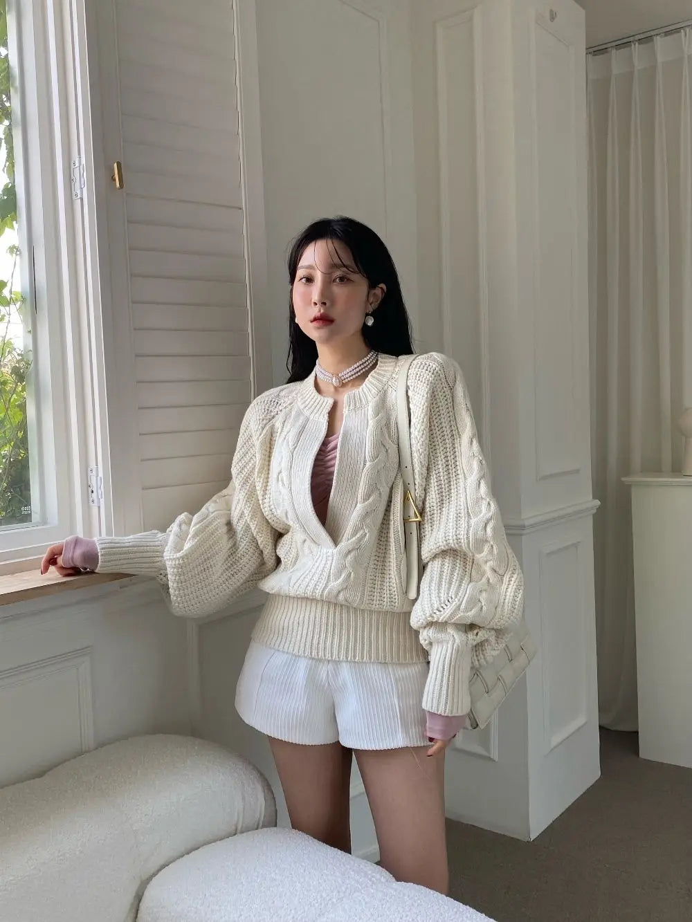 Chic Fried Dough Twists Pattern Pullover Loose Lantern Sleeve Knit Sweater