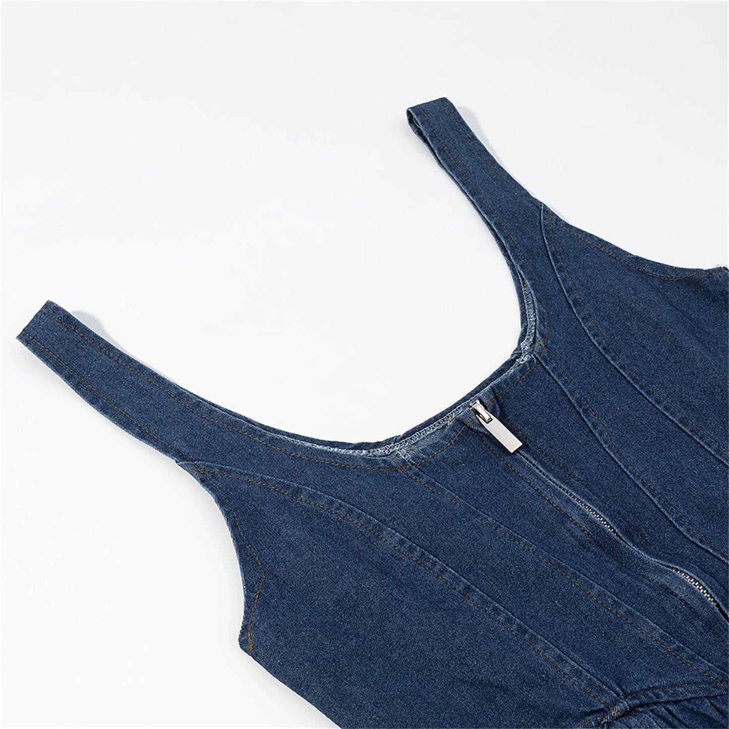 3D Flower Double Layer Denim Mini Dress Waist Sinching Mini Dress