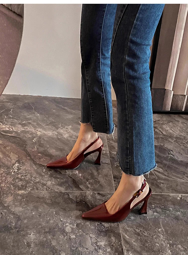 Summer Heel Sandals Fashion Pointed Toe Slingbacks Heels