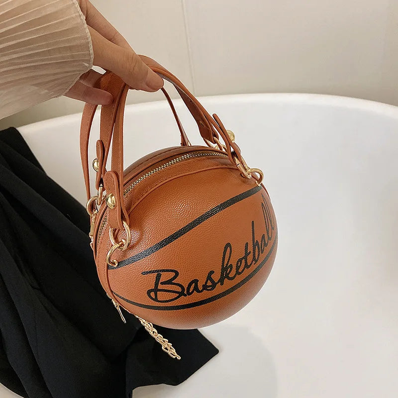 Basketball Shaped Crossbody Bag, Trendy Y2K Chain Shoulder Bag