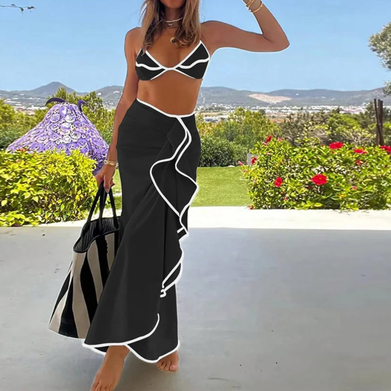 Sexy 3 Pieces Bikini Set Micro Bikini Women Swimsuit Resort Beachwear Cover Up