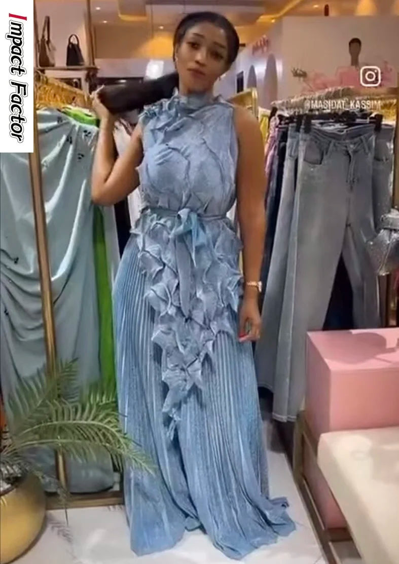 Women's Casual Sleeveless Blouse and Loose Wide Leg Pants Two-piece Set