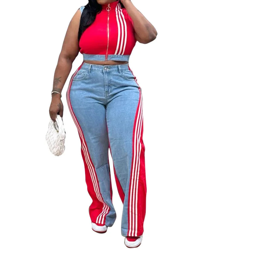 Women's 2 Pieces Sets 2025 Spring Summer Denim Sleeveless Suit Tops And Wide Leg Pants Suits Two Piece Set