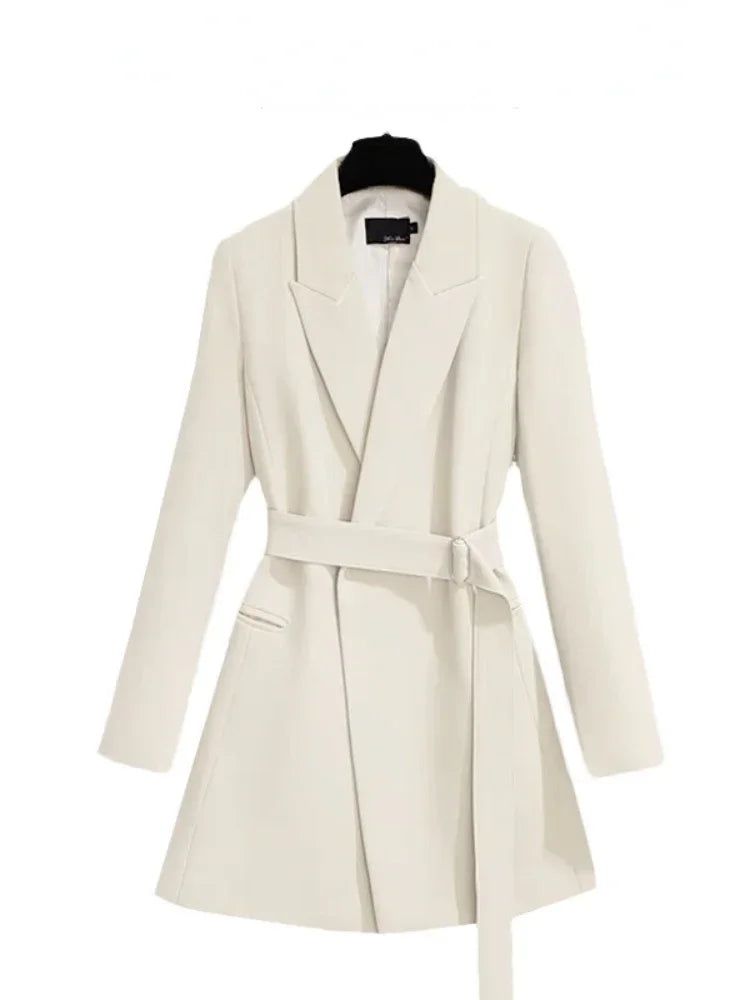 Women's Blazer Elegant Slim Fit Coats Casual Lace Up Women Mid Length Blazers