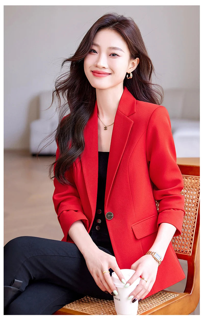 Women Office Blazer Casual Single Button Long Sleeve Office Coat