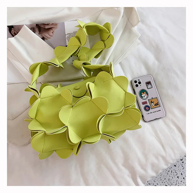 3D Flower PU Leather Armpit Purse Shoulder Bags Women Solid Color Fabric Crossbody Bag