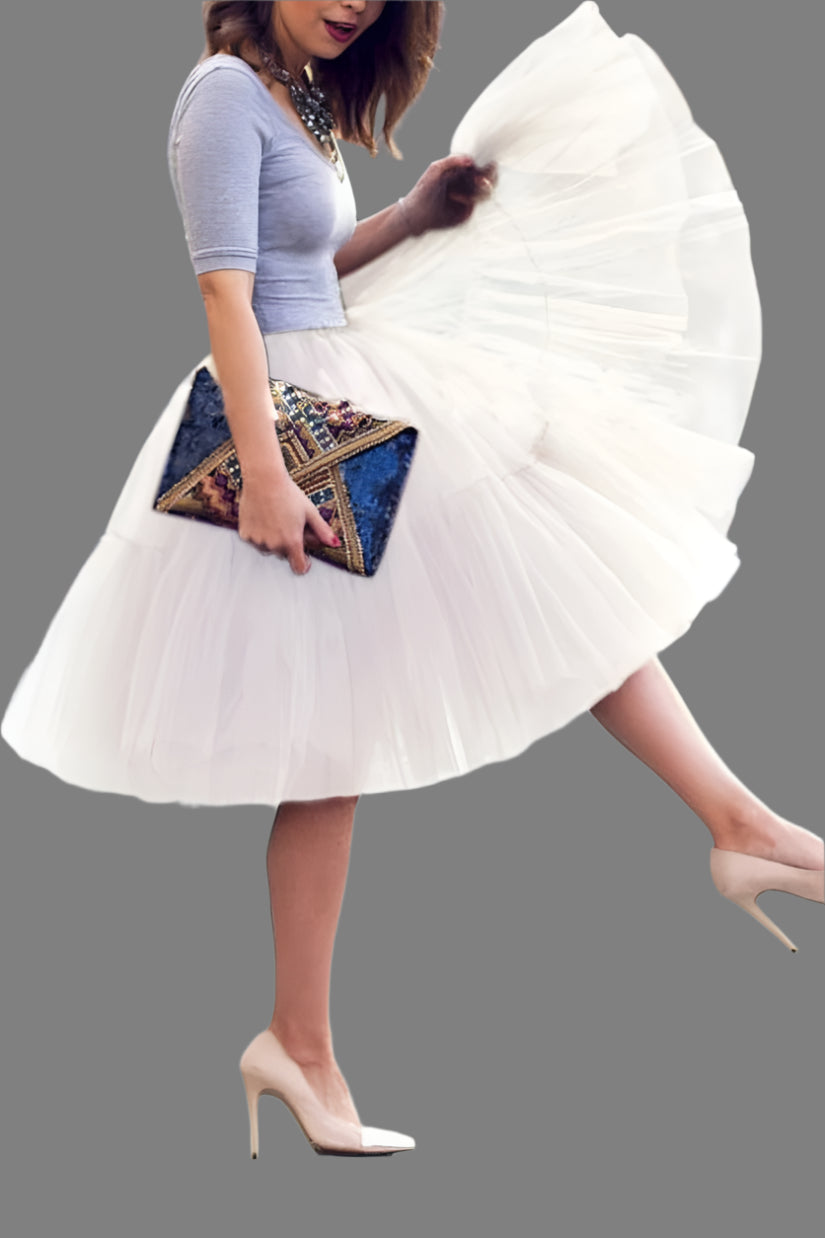 Fluffy Tulle Skirt Petticoat Adult Elastic Waist Underskirt Layers Bridal Midi Tutu Skirts Women Prom Evening