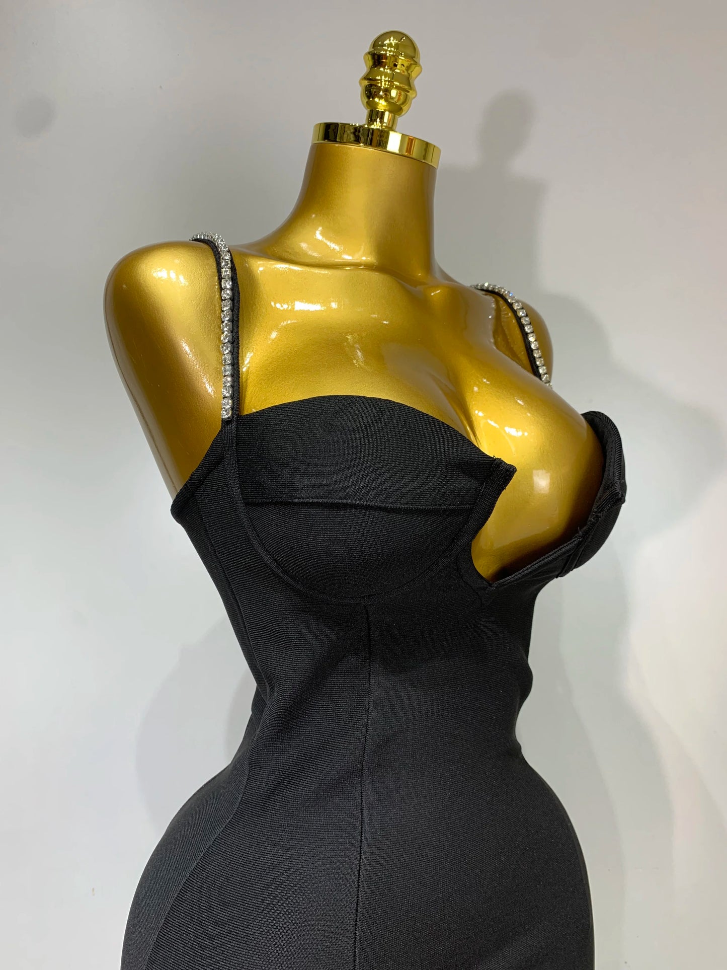 Women Celebrity Sexy V Neck Beading Black Mini Bodycon Bandage Dress