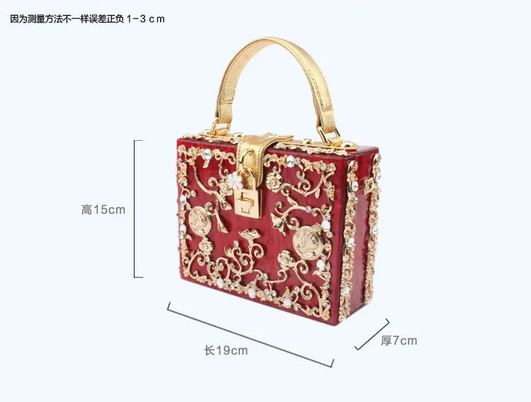 High-Grade Crystal Evening Bag Female New Hollow Out Metal Carved Flower Diamond Handbag