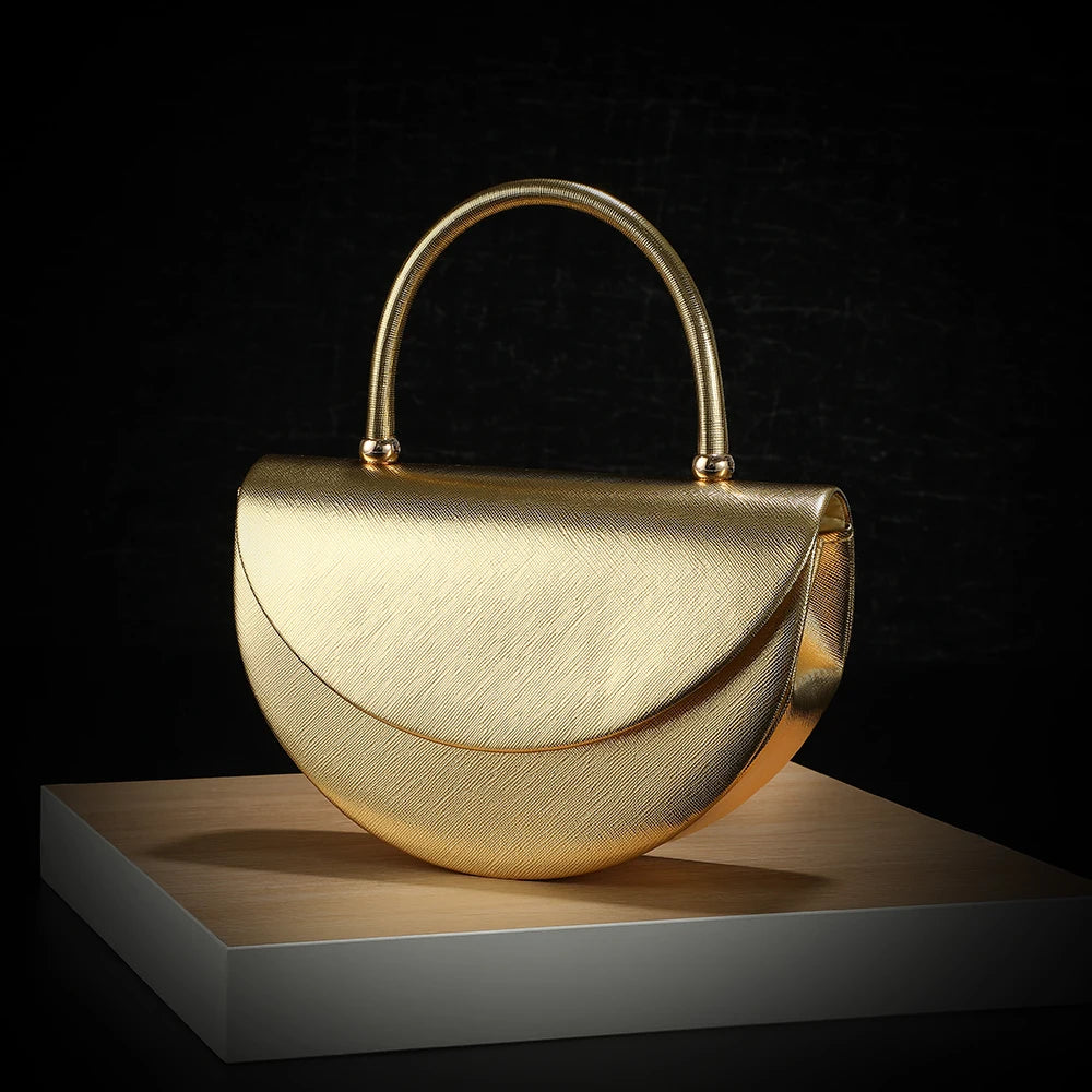 halfmoon handbag shiny evening dress bag delicate metal chain shoulder bag ladies clutch