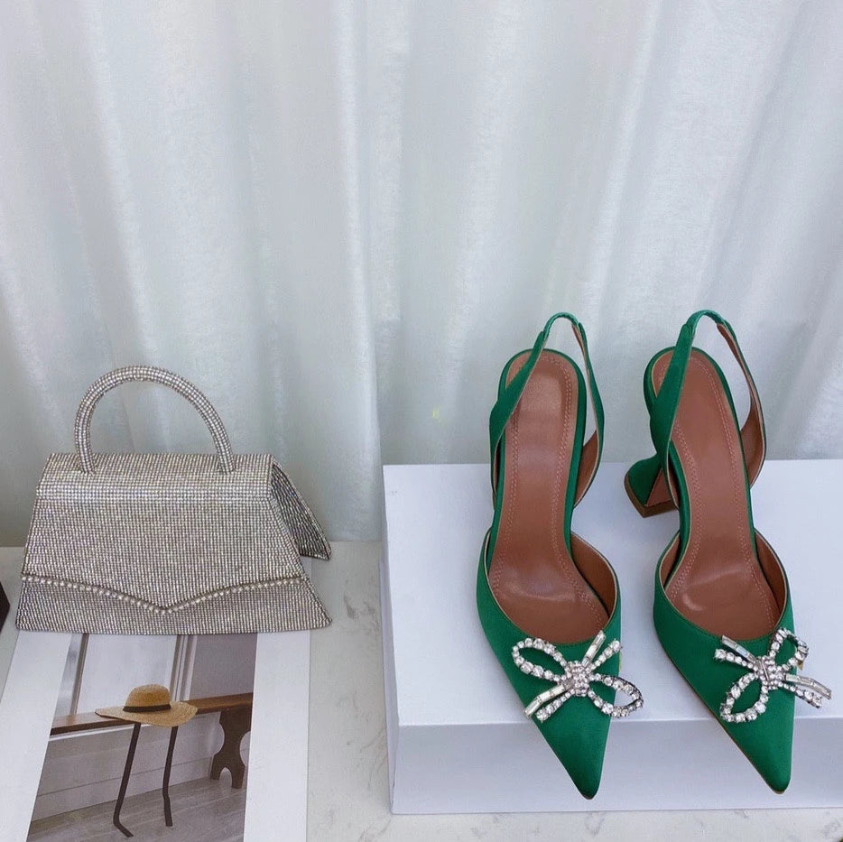 Women's High Heels Rhinestone Bow Pointy Glasses with Stilettos and Sandals Women.