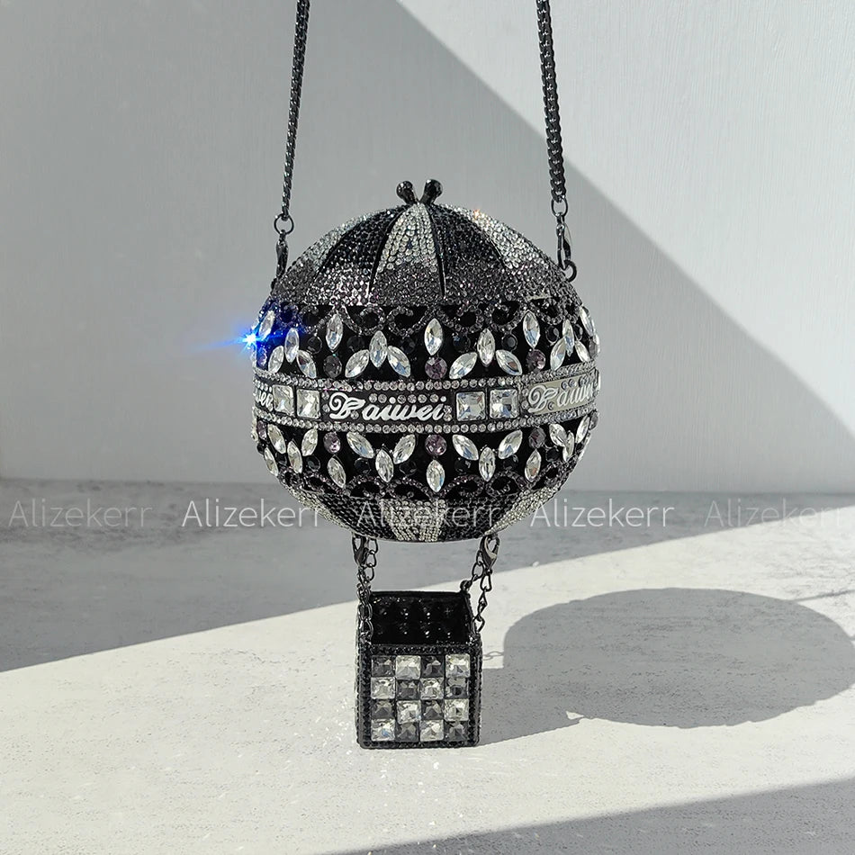 Balloon Shaped Crystal Evening Bags Women Luxury Classy Unique Clutch Purse