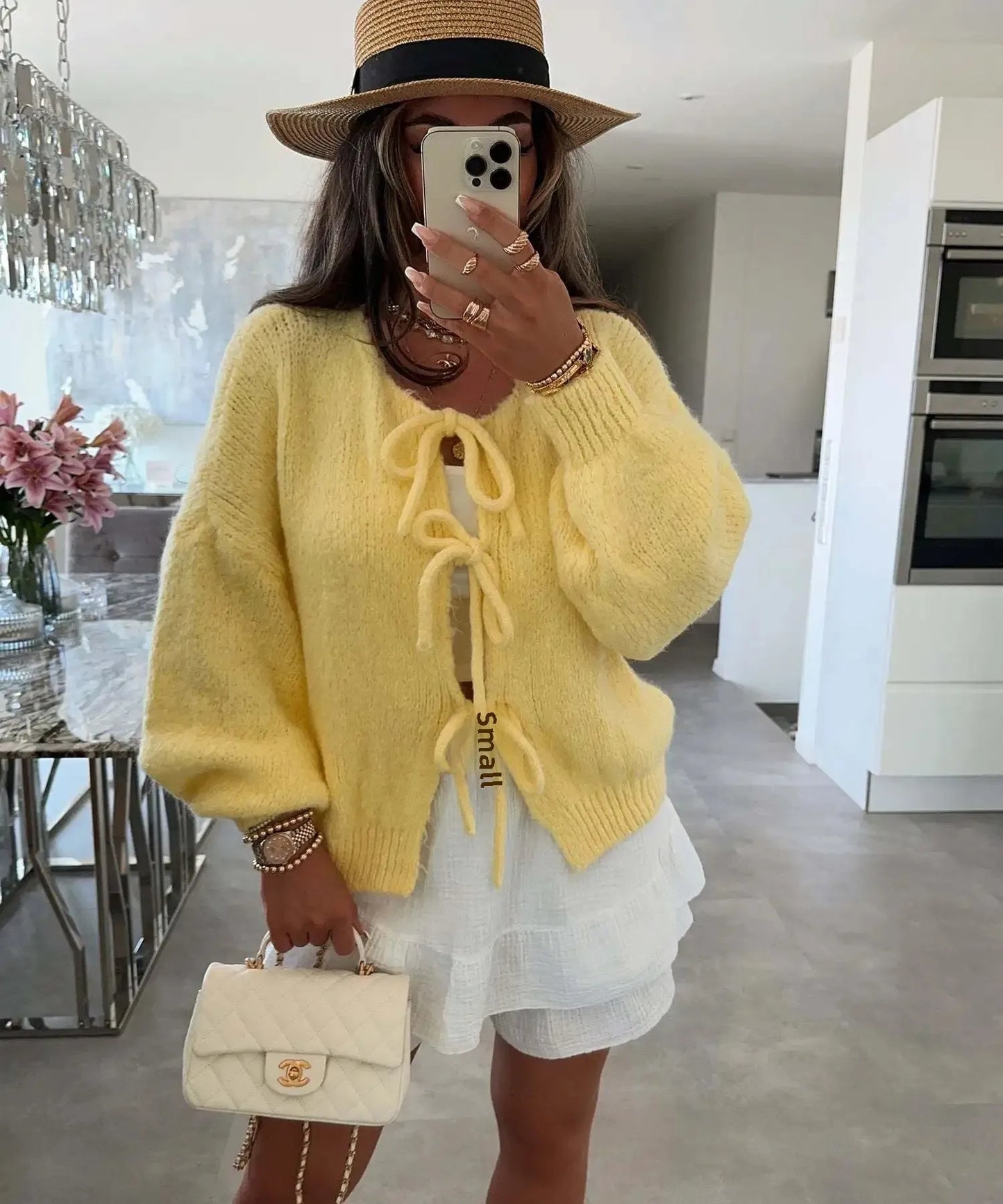 Elegant Knitted Cardigan Sweater Women's Lace up Cardigan
