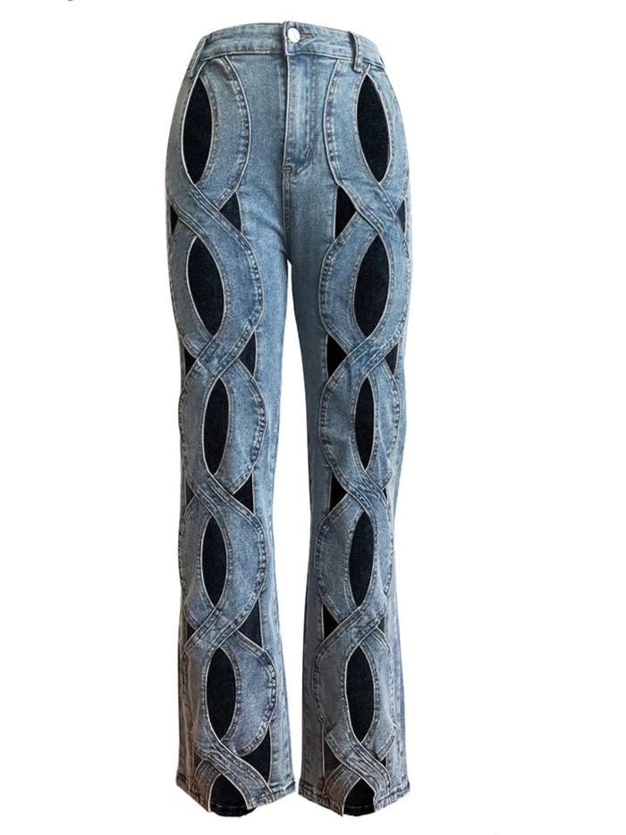 Stretchy Cross Hollow Out Loose Denim Cargo Pants for Women