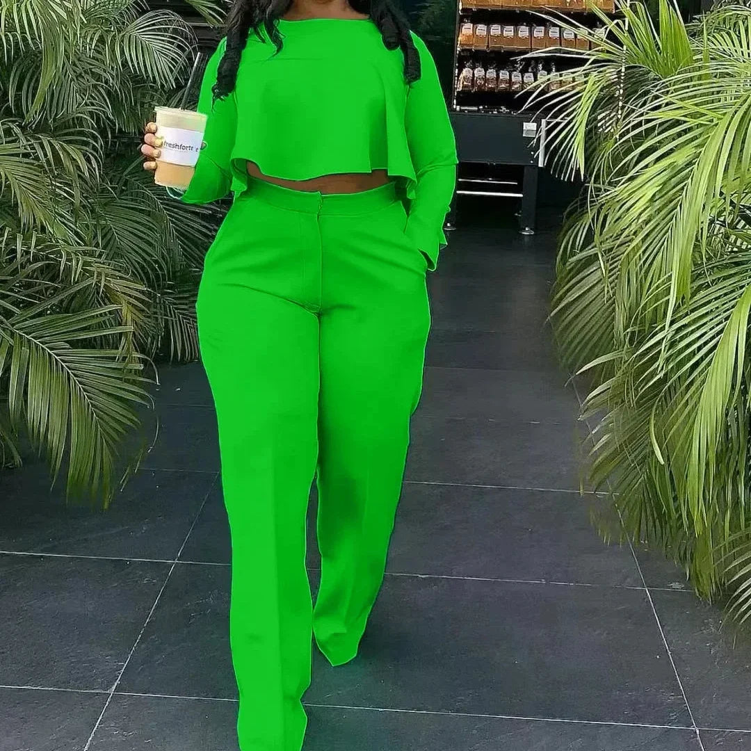 Two Piece Set Women Tracksuit Set Summer Work Elegant Long Sleeve Top Pants Set