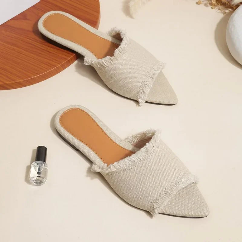 Women Flats Cowboy Slippers Summer Femme Pointed Toe Flip Flops