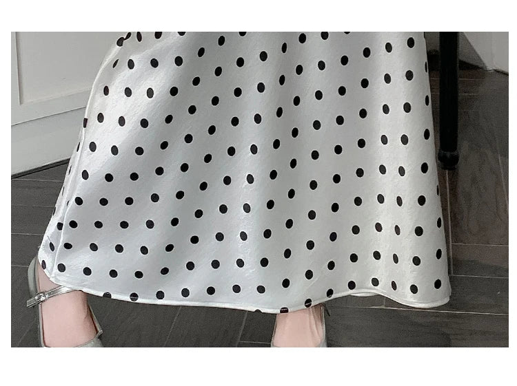 Polka Dot Satin Skirt Women's High Waist Versatile Elegant Dot Long Skirt