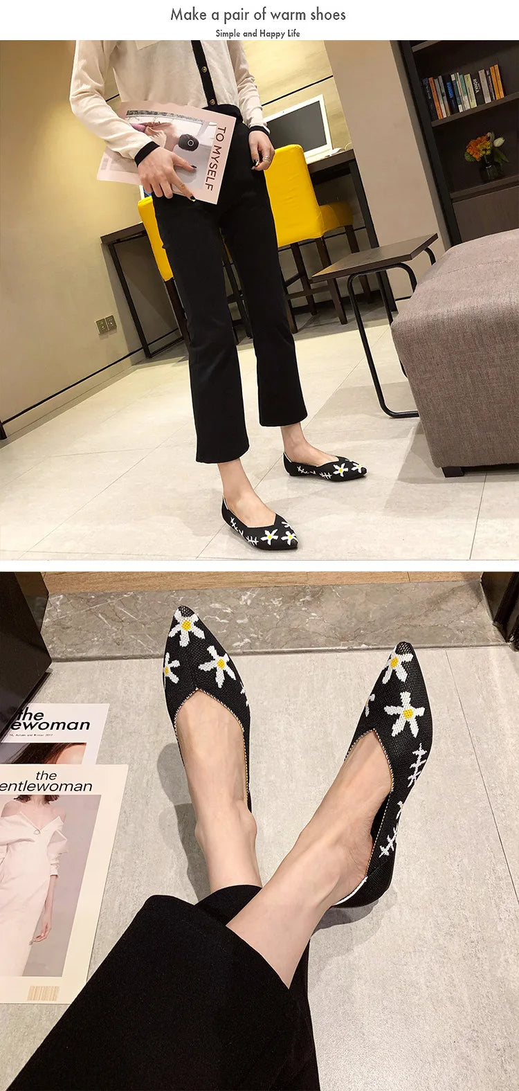 Women's leisure flat shoes pointed knitting elastic comfortable shoes