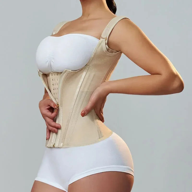 Body Shaper Shapewear Women Vest Tops Double Compression Waist Trainer Corset Adjustable Zipper and Hook-eyes