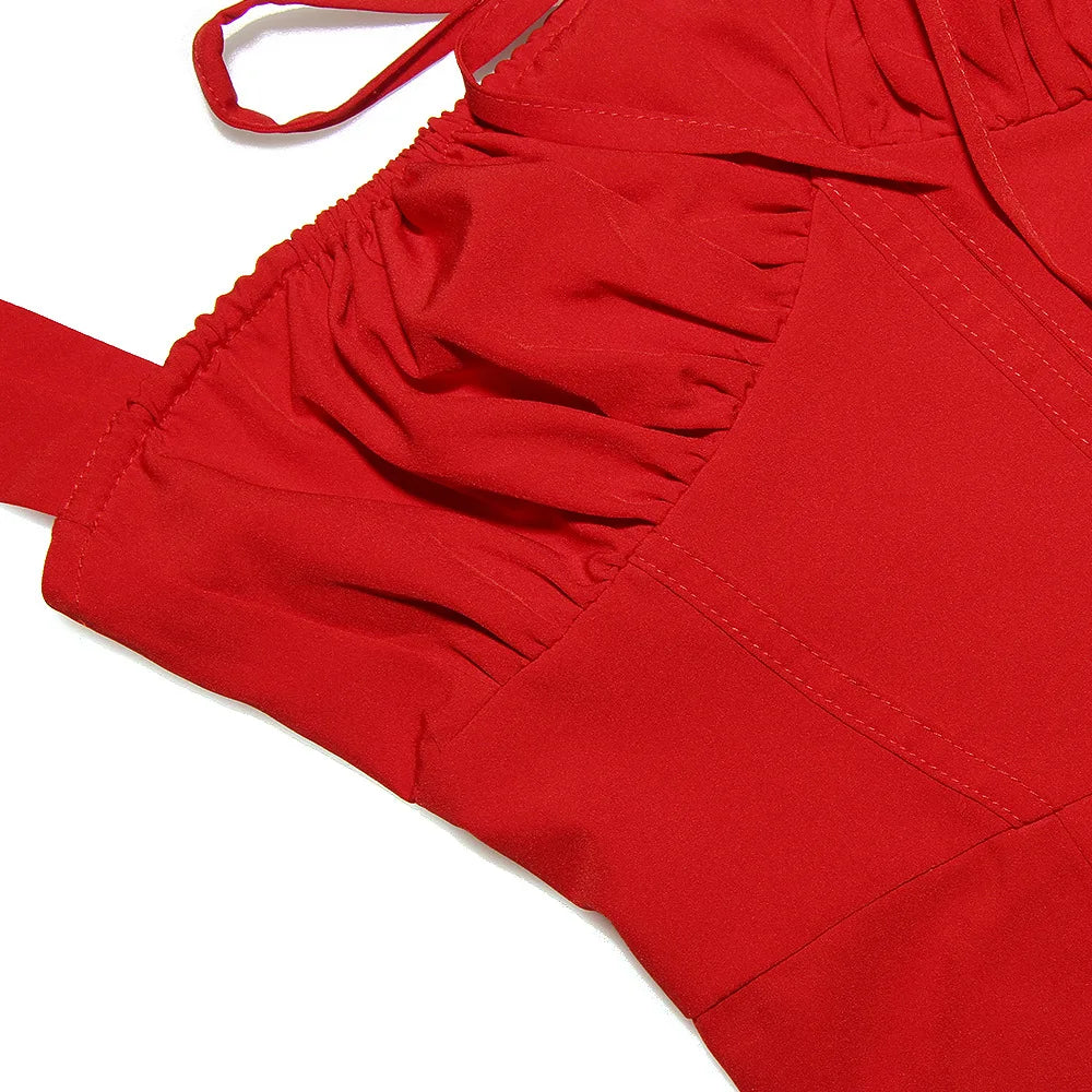 Elegant A Line Midi Dress Sexy Spaghetti Strap Lace Up Red Holiday Party Dresses Summer Dresses