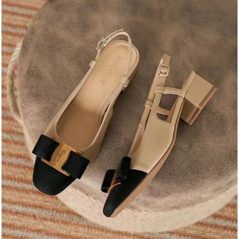 Women's Slip On Sandals Elegant Medium Heel Toe Mules Comfortable Office Shoes