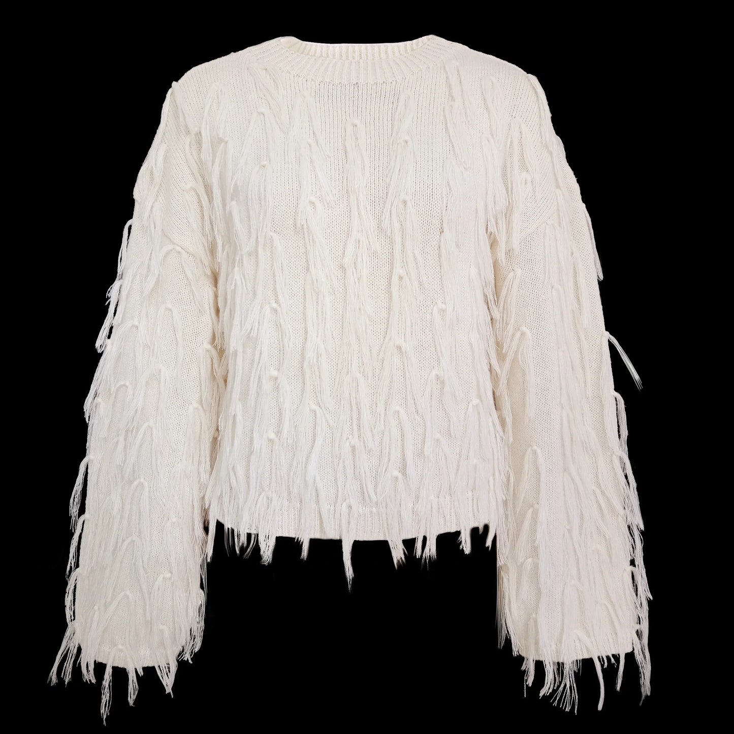 Tassels Design Solid Color Sweater Women Loose Knitted Pullover Jumper