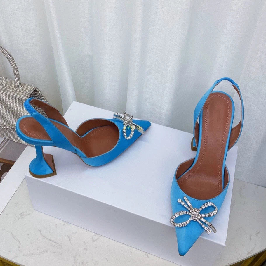 Women's High Heels Rhinestone Bow Pointy Glasses with Stilettos and Sandals Women.