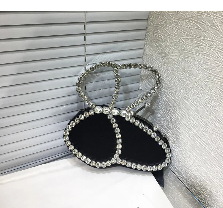 White Rhinestone Pink Butterfly Wedding Evening Clutches Party Prom Purse