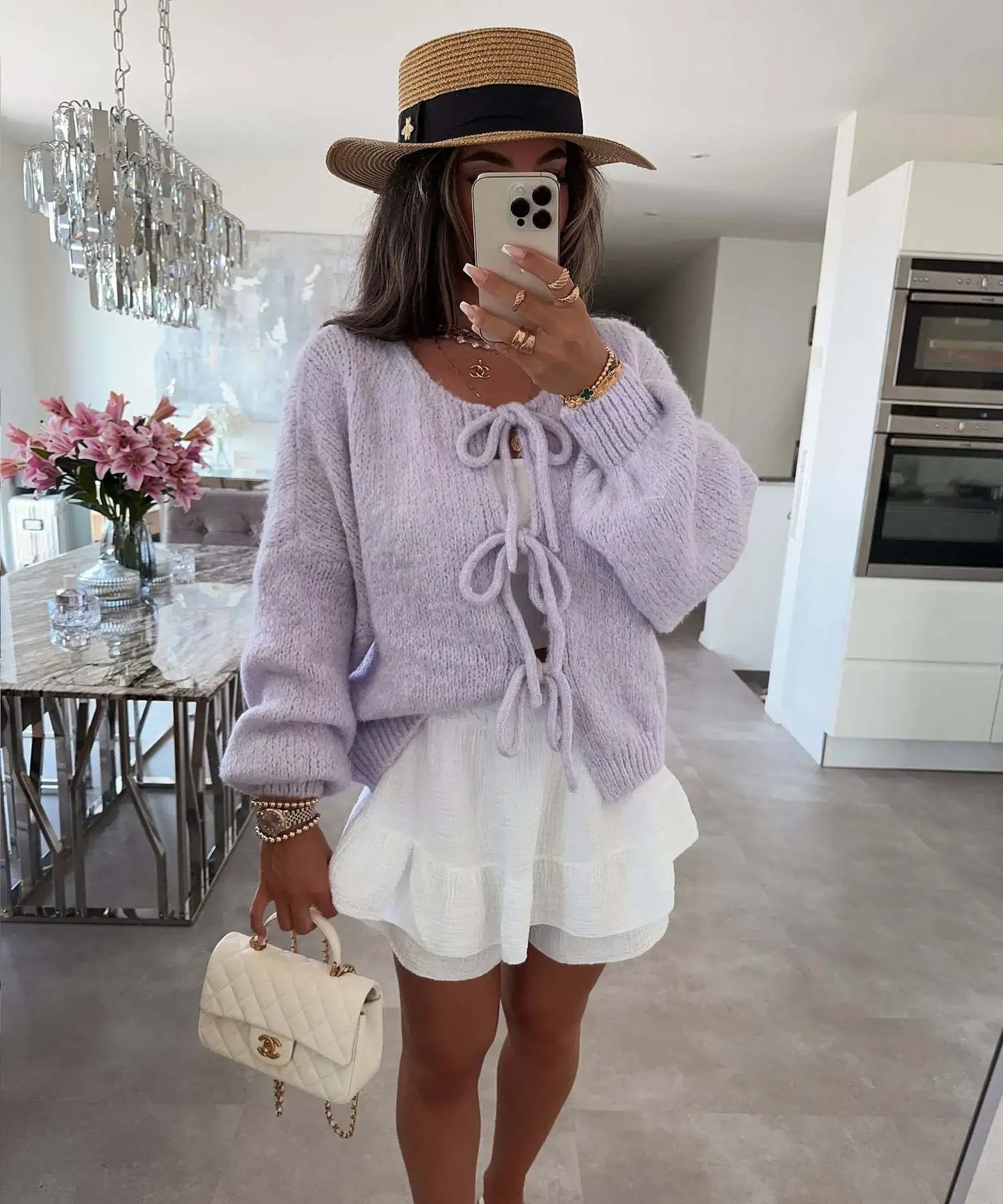 Elegant Knitted Cardigan Sweater Women's Lace up Cardigan
