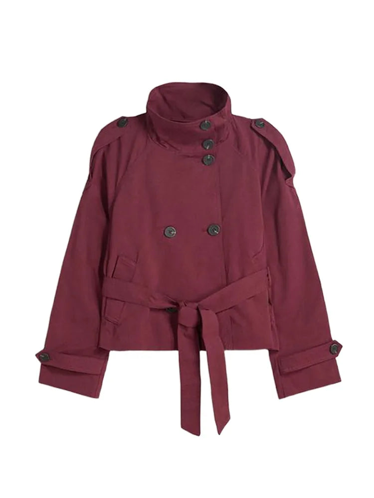 Vintage Women's Belted Jacket Coat Loose Fit Long Sleeve Button Down Coats