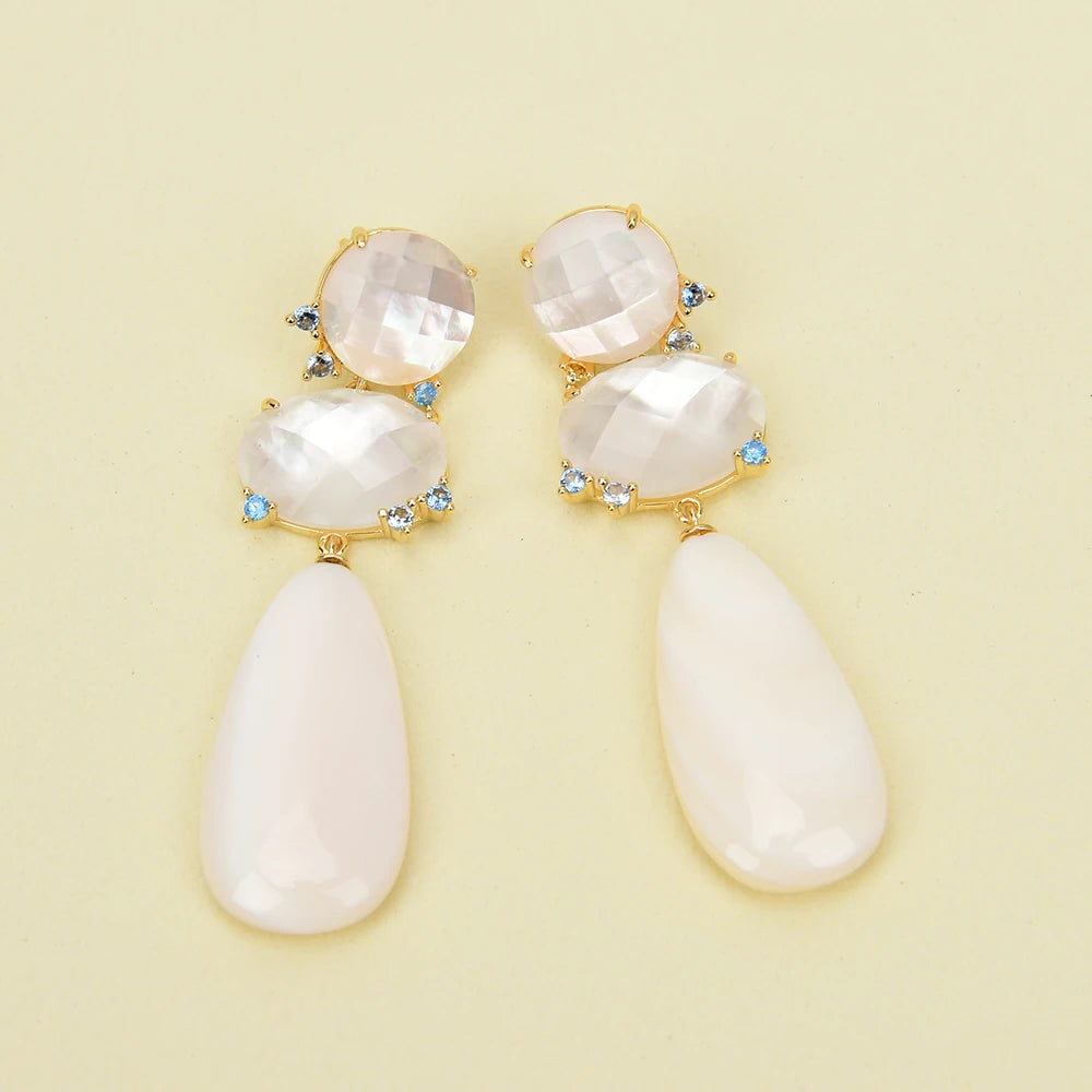 Natural White Sea Shell Pearl Stud Earrings Dangle Earring Handmade Gift Earring For Women
