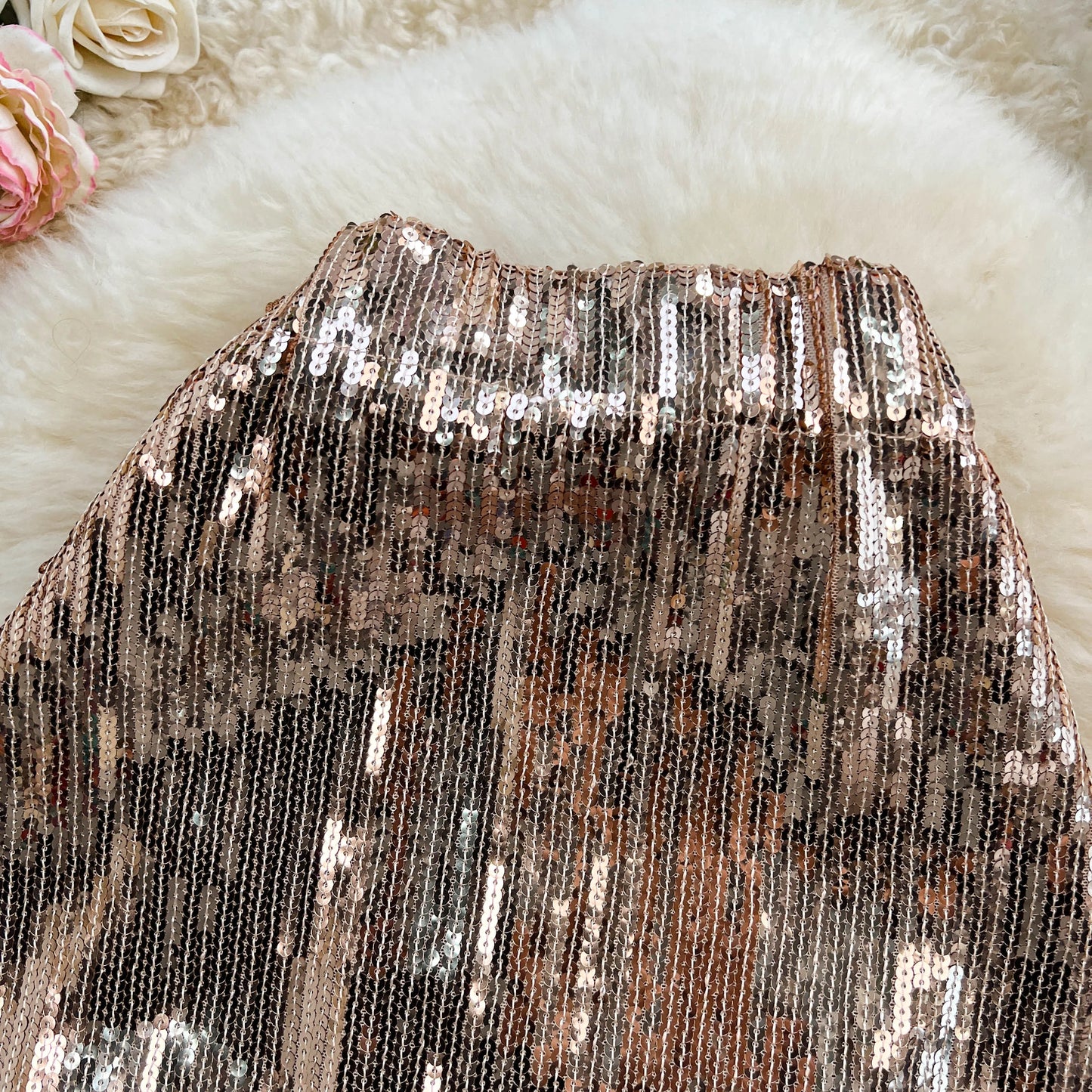 Women Chic Sequin tassel glitter Skirt High Waist Elegant Korean Fashion Skirt