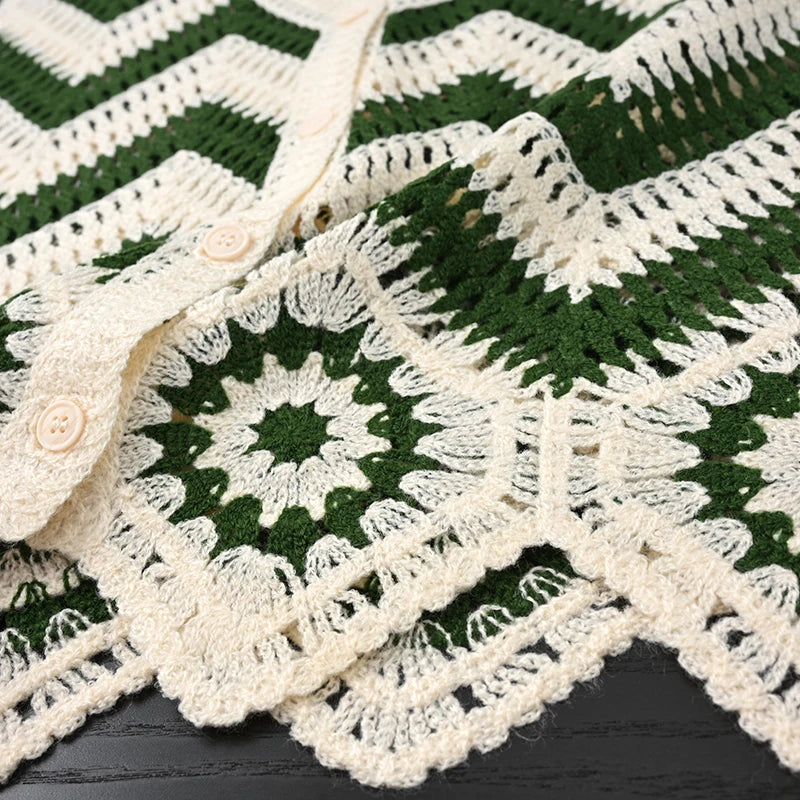 Crochet Waistcoat for Women Sheer Button Front Sleeveless Open-knit Vest Top