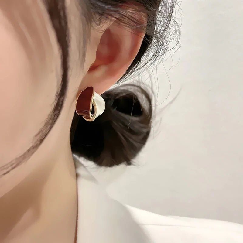 Double Arc Cross Enamel Stud Earring for Women Contrast Color Blue Geometric Earring