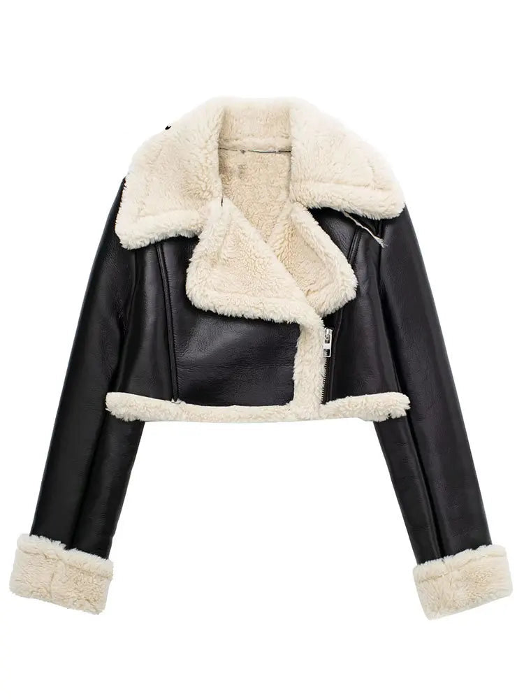 Women Solid Front Zipper Jackets Vintage Lapel Neck Long Sleeves Jacket