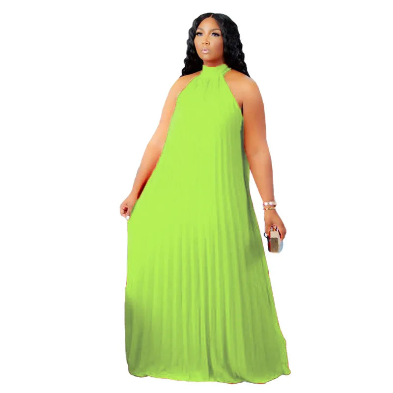 Plus Size Women Maxi Dress sleeveless Halter Hollow Out Maxi Dress
