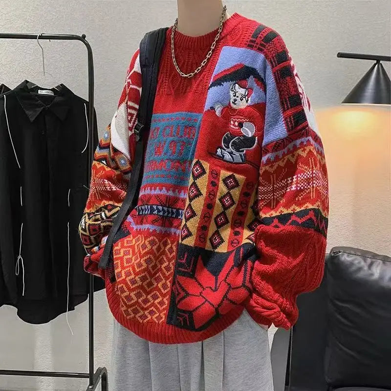 Christmas Sweater Loose New Lazy Thick Sweater Three-dimensional Cartoon Red Sweater
